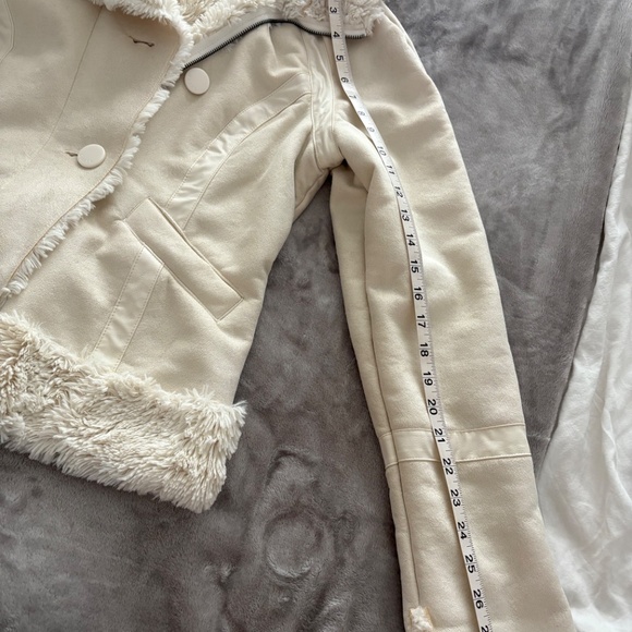 L GUESS Faux Suede Fur Lining ZIP JACKET HOODIE OFF WHITE CREAM soft warm winter - Picture 14 of 16